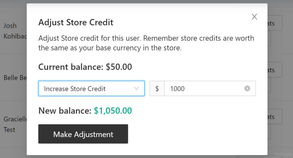 Giving WooCommerce store credit