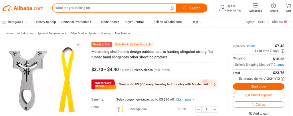 Purchasing products from Alibaba. 