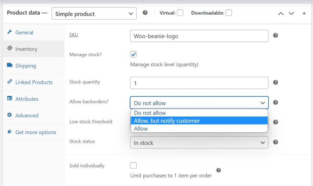 Enabling backorders with Wholesale Prices Premium.
