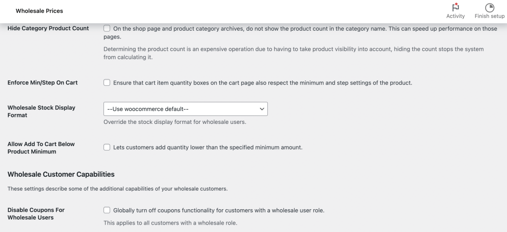 Product minimum settings in WooCommerce to manage stock