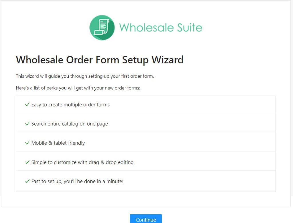 Wholesale Order Form Setup Wizard.
