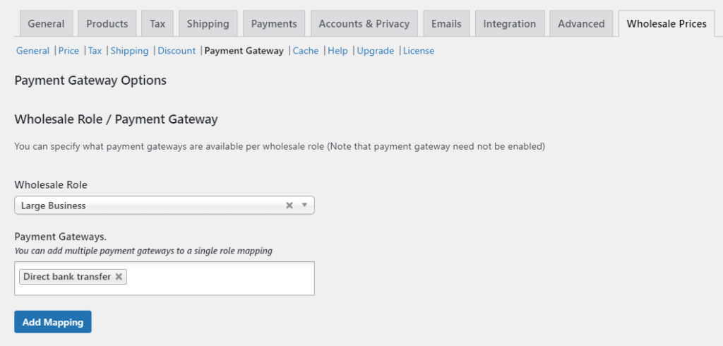 Restricting payment gateways for WooCommerce user roles in Wholesale Suite. 