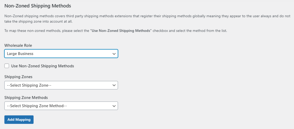 Selecting shipping methods and zones for  wholesale WooCommerce user roles.
