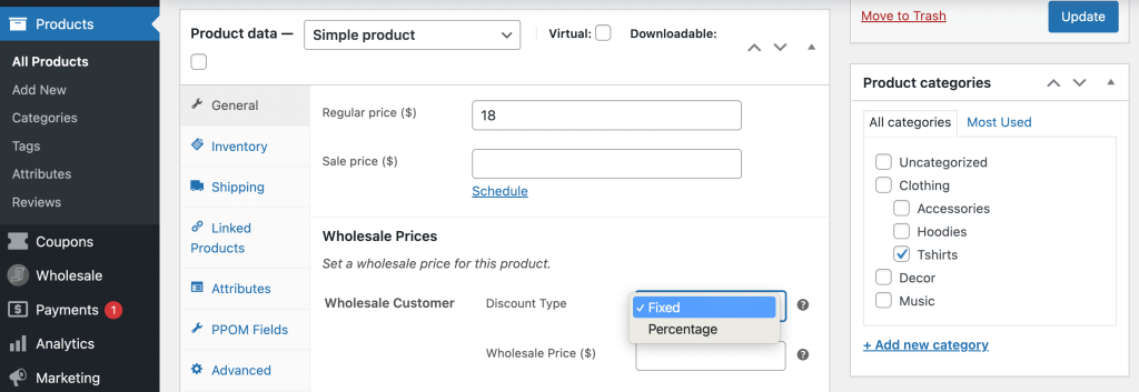 Wholesale product info in WooCommerce