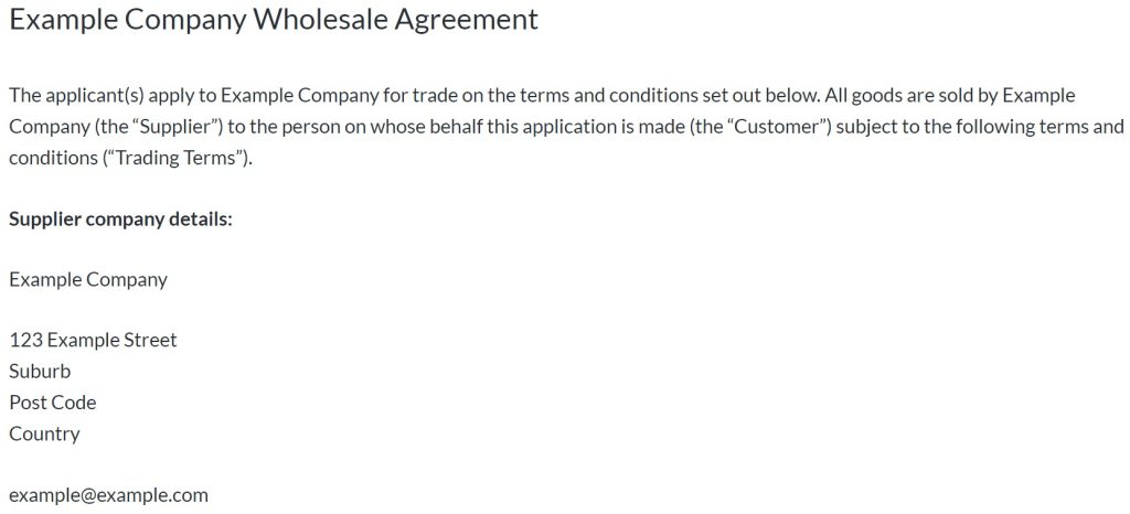 Example company wholesale agreement