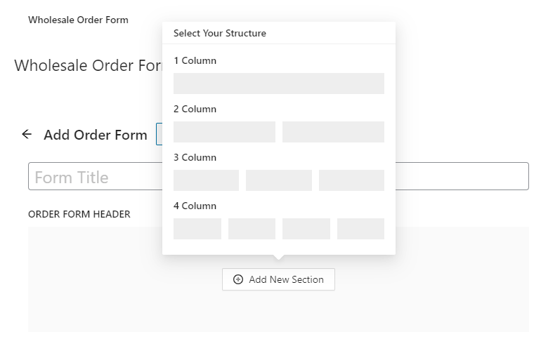 Product order form structure