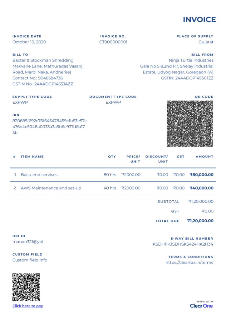 Electronic Invoice Template Sample 