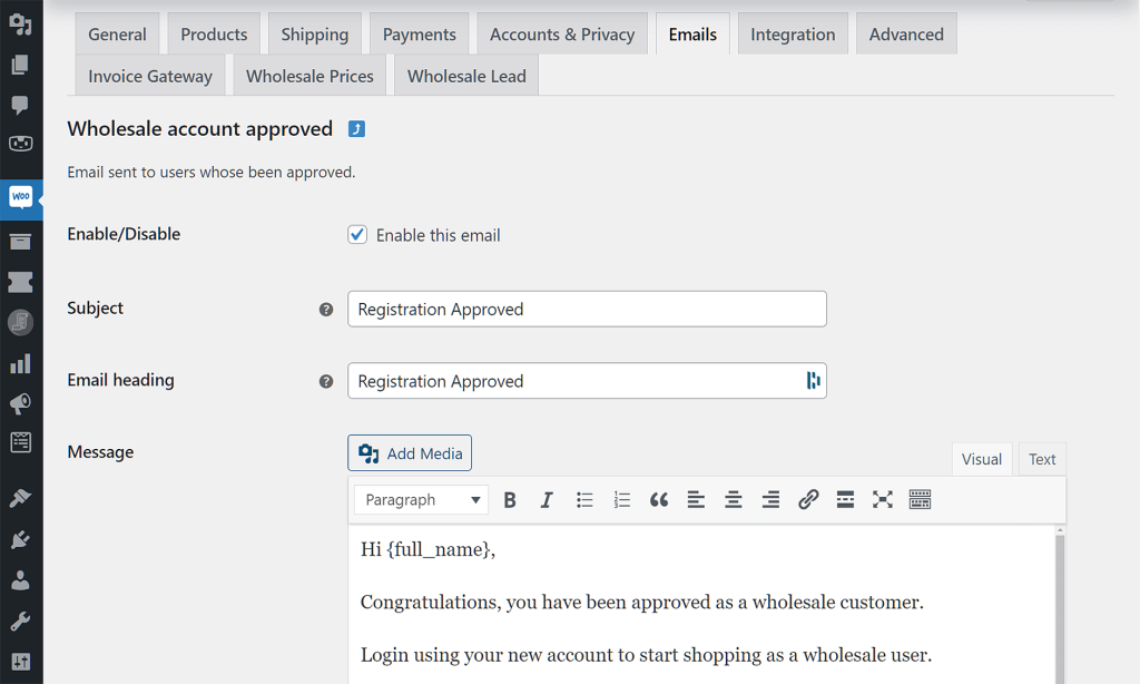 Wholesale Lead approval email template