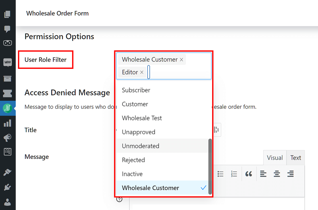Form Permissions User Role Filter
