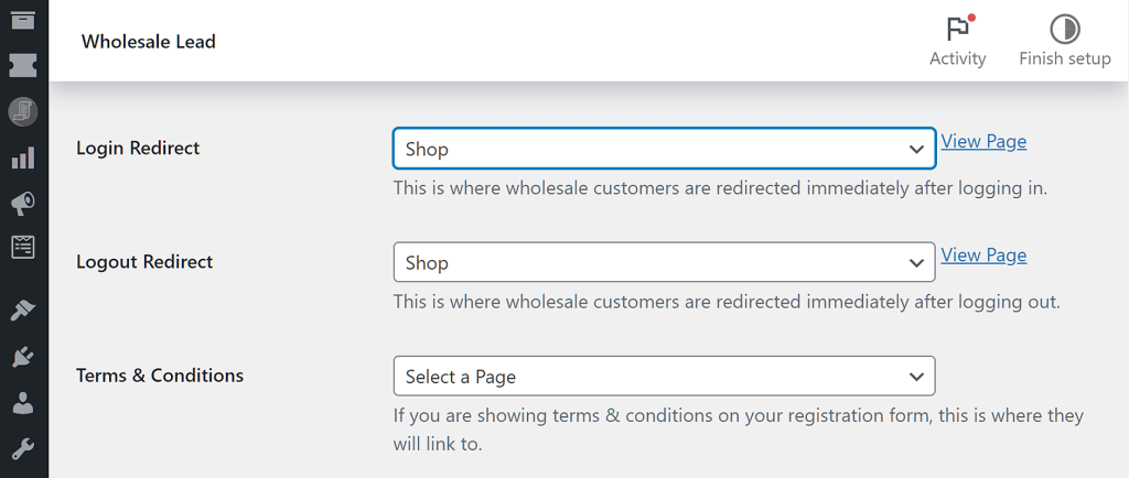 Setting up login redirects in Wholesale Lead