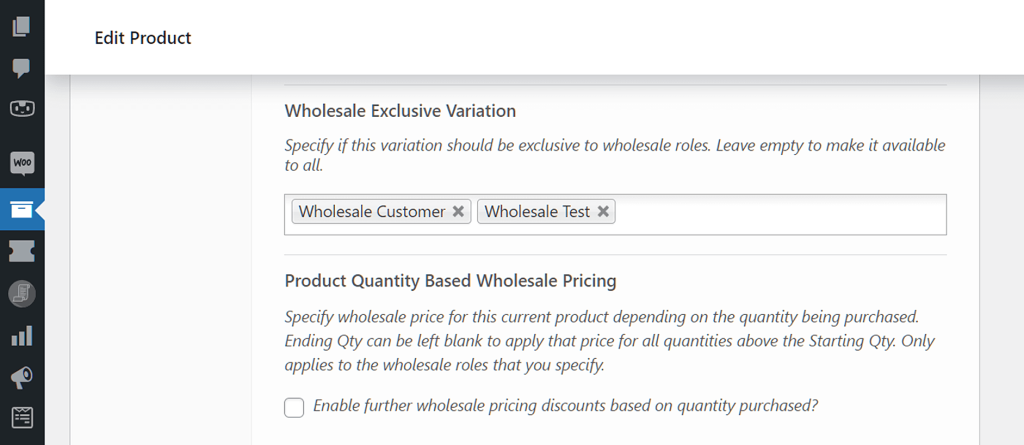 Wholesale Exclusive Variation with wholesale customer roles selected