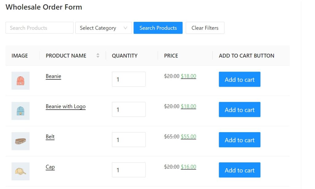 Create a wholesale order form using WooCommerce Wholesale Order Form Plugin 