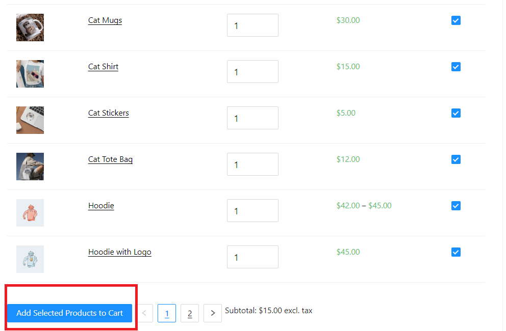 Wholesale Order Form Select And Add To Cart Option