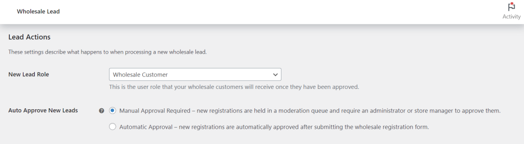 Post-registration settings in Wholesale Lead Capture