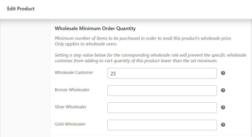 Setting minimum product quantities for individual products 