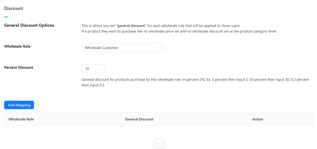 Setting percentage based discounts for wholesale customers 