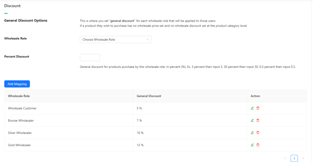WooCommerce discount percentage set for different wholesale user roles 