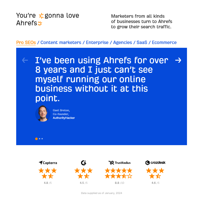 A screenshot of a website the features customer reviews and testimonials 