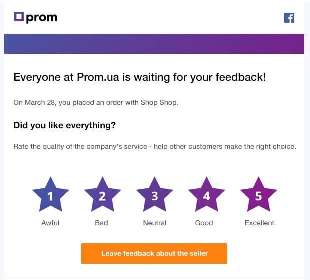 Image of a customer feedback request, where users can rate the service from 1-5. 