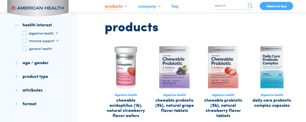 Screenshot of an e-commerce website selling health supplements. 