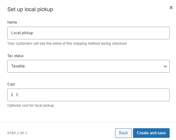 A screenshot showing how to set up local pickup shipping method on WooCommerce. 