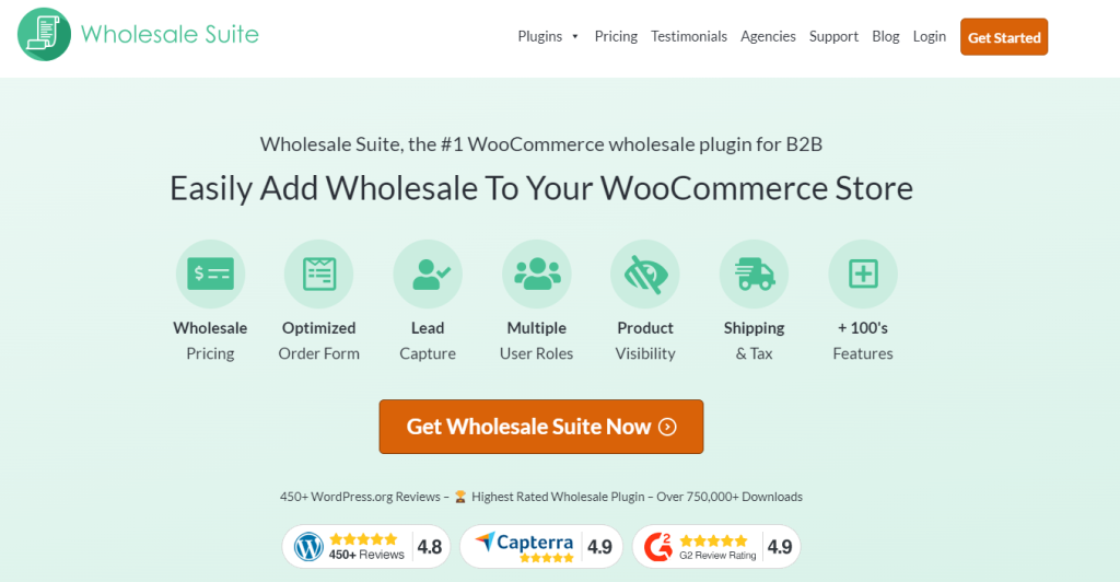 A screenshot of Wholesale Suite's landing page. 
