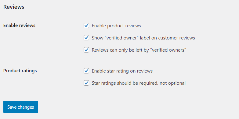 Screenshot of the Reviews settings page on WooCommerce. 