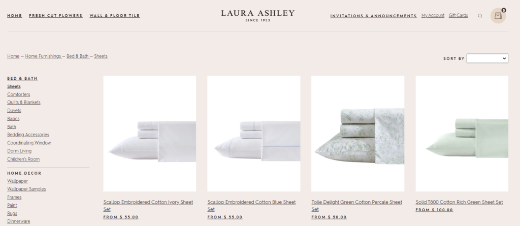Screenshot of an online website selling bedsheets and pillow covers. 